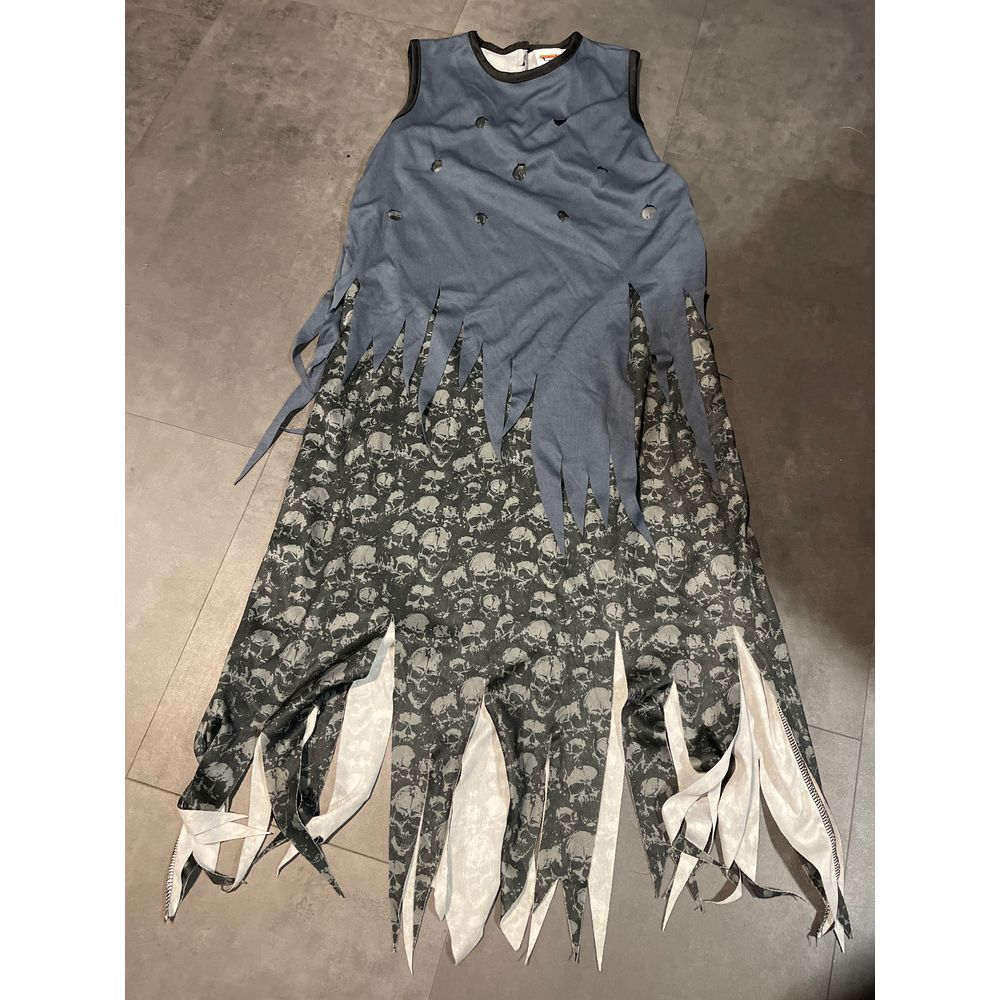 Spooky  Creations Skull Print Tattered Ghost Costume Halloween Dress Size S
H-49